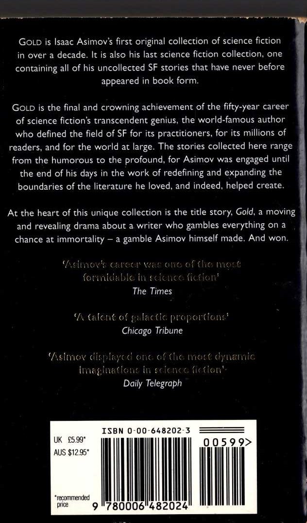 Isaac Asimov  GOLD. The Final Science Fiction Collection magnified rear book cover image