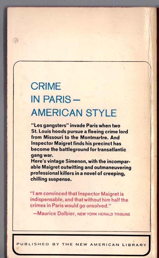 Georges Simenon  INSPECTOR MAIGRET AND THE KILLERS magnified rear book cover image