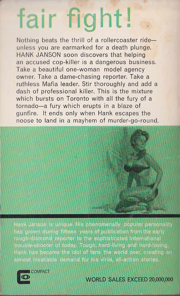 Hank Janson  MODEL IN MAYHEM magnified rear book cover image
