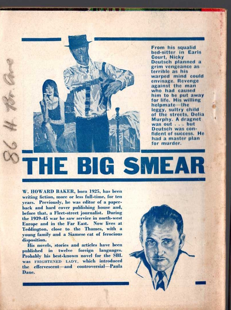 W.Howard Baker  THE BIG SMEAR (Sexton Blake) magnified rear book cover image