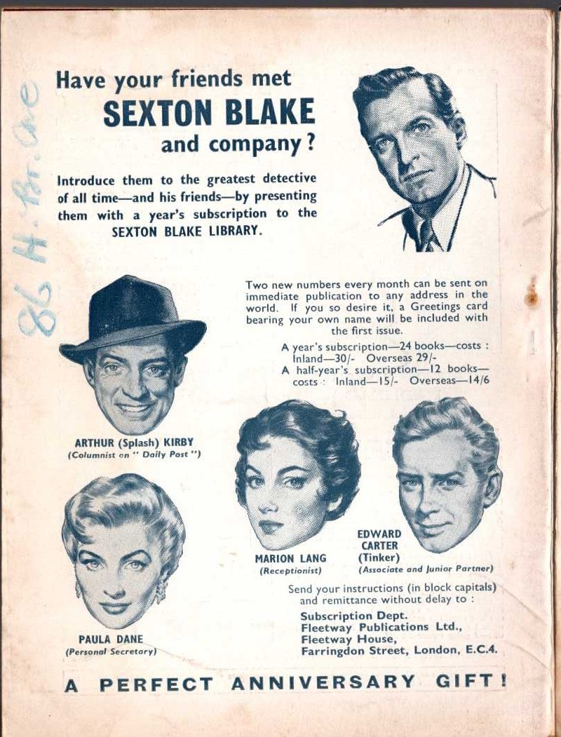 Wilfred McNeilly  COME DARK, COME EVIL (Sexton Blake) magnified rear book cover image