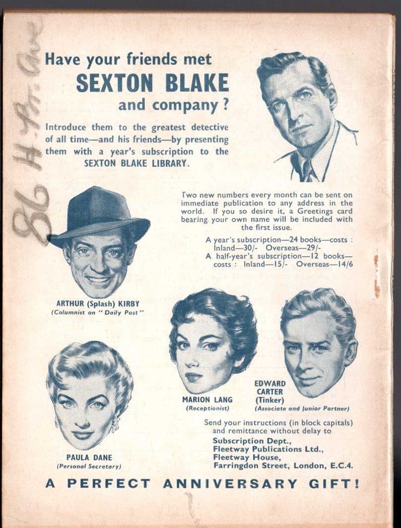 W.A. Ballinger  THE TELEVISION MURDERS (Sexton Blake) magnified rear book cover image