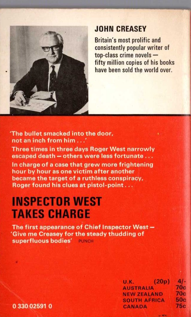 John Creasey  INSPECTOR WEST TAKES CHARGE magnified rear book cover image
