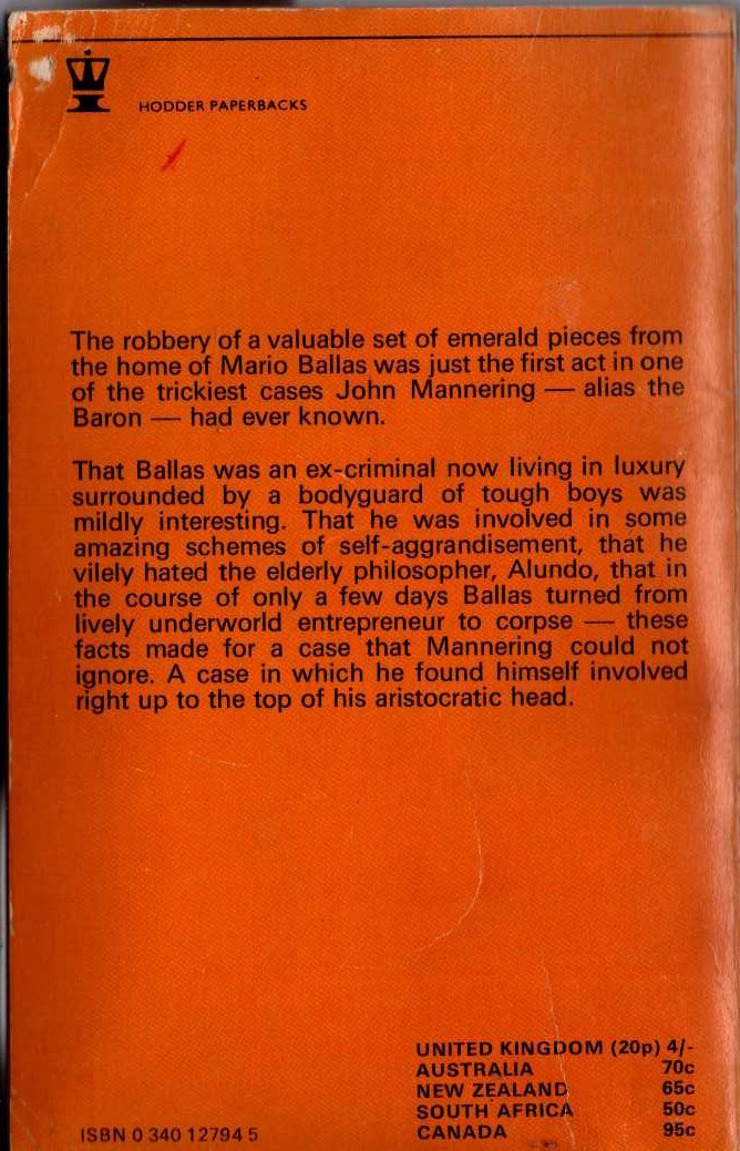 Anthony Morton  AFFAIR FOR THE BARON magnified rear book cover image