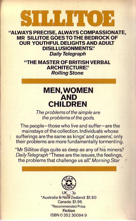 Alan Sillitoe  MEN, WOMEN AND CHILDREN magnified rear book cover image