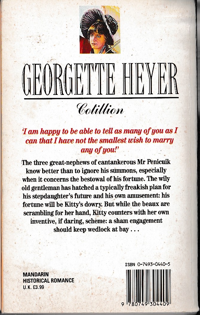 Georgette Heyer  COTILLION magnified rear book cover image