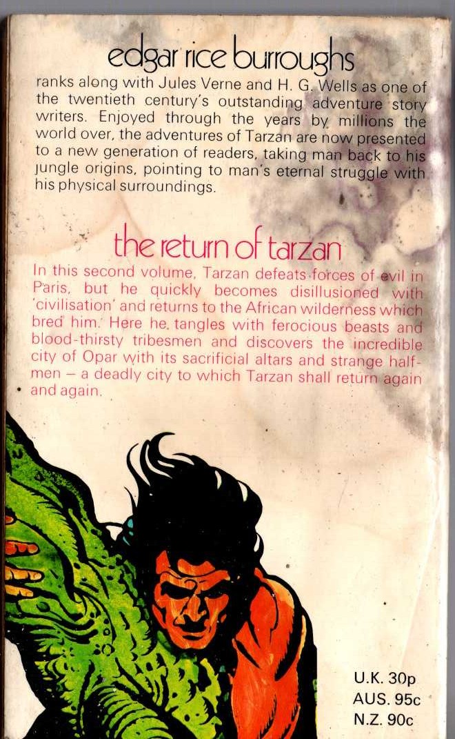 Edgar Rice Burroughs  THE RETURN OF TARZAN magnified rear book cover image