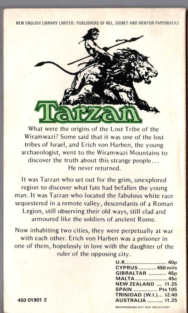 Edgar Rice Burroughs  TARZAN AND THE LOST EMPIRE magnified rear book cover image
