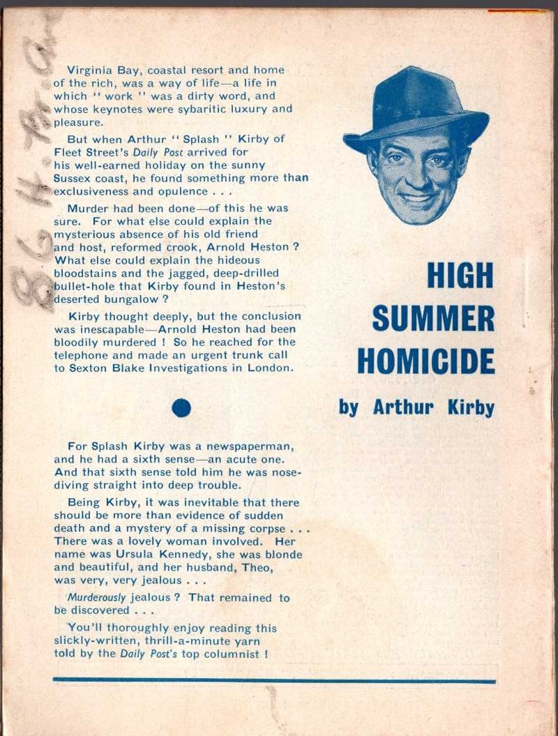 Arthur Kirby  HIGH SUMMER HOMICIDE (Sexton Blake) magnified rear book cover image
