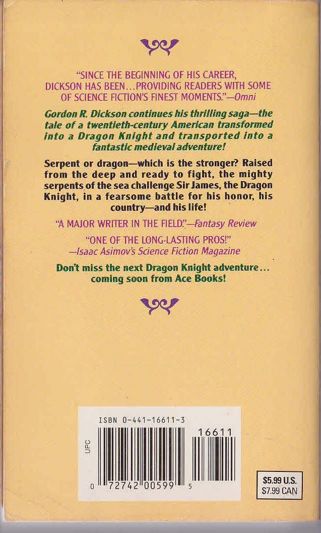 Gordon R. Dickson  THE DRAGON AT WAR magnified rear book cover image