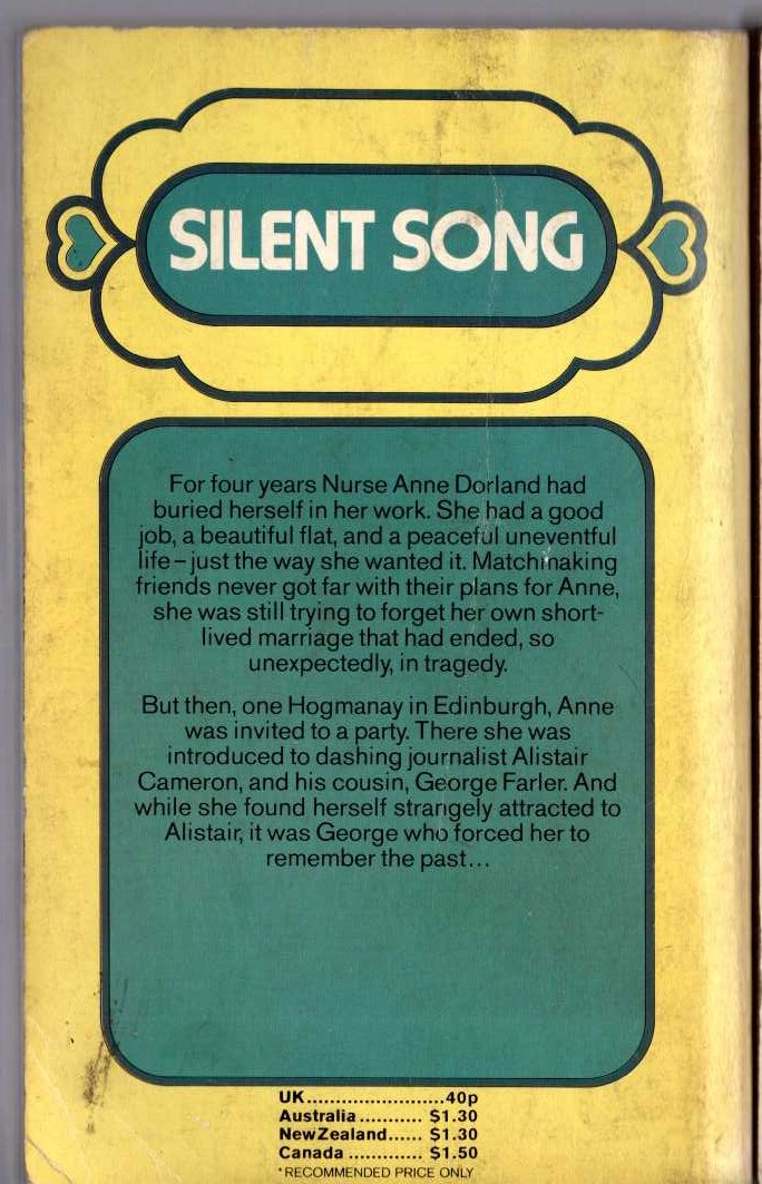 Lucilla Andrews  SILENT SONG magnified rear book cover image