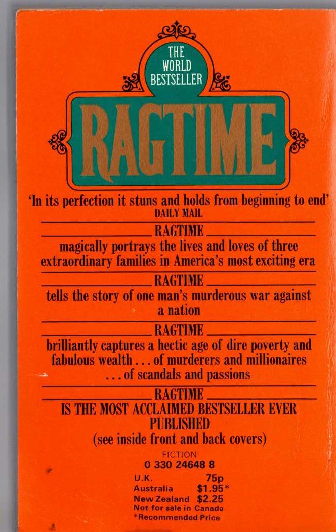 E.L. Doctorow  RAGTIME magnified rear book cover image