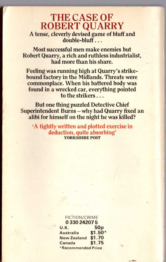 Andrew Garve  THE CASE OF ROBERT QUARRY magnified rear book cover image