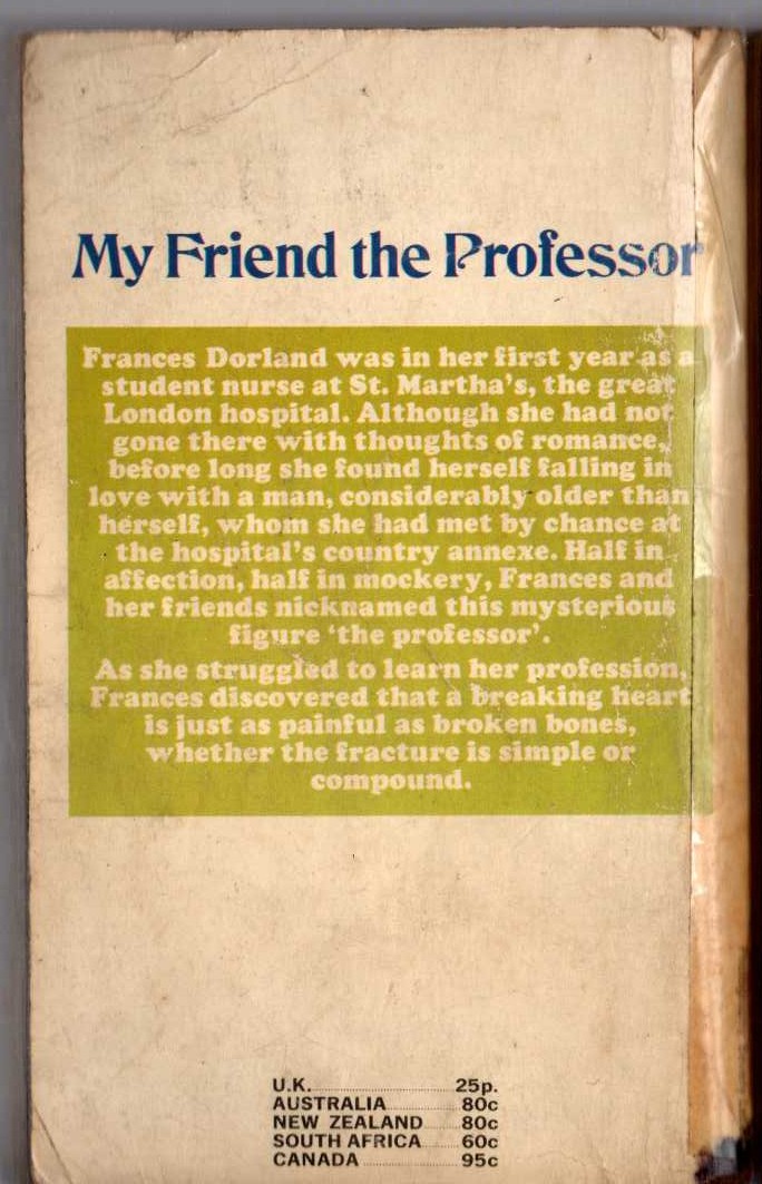 Lucilla Andrews  MY FRIEND THE PROFESSOR magnified rear book cover image