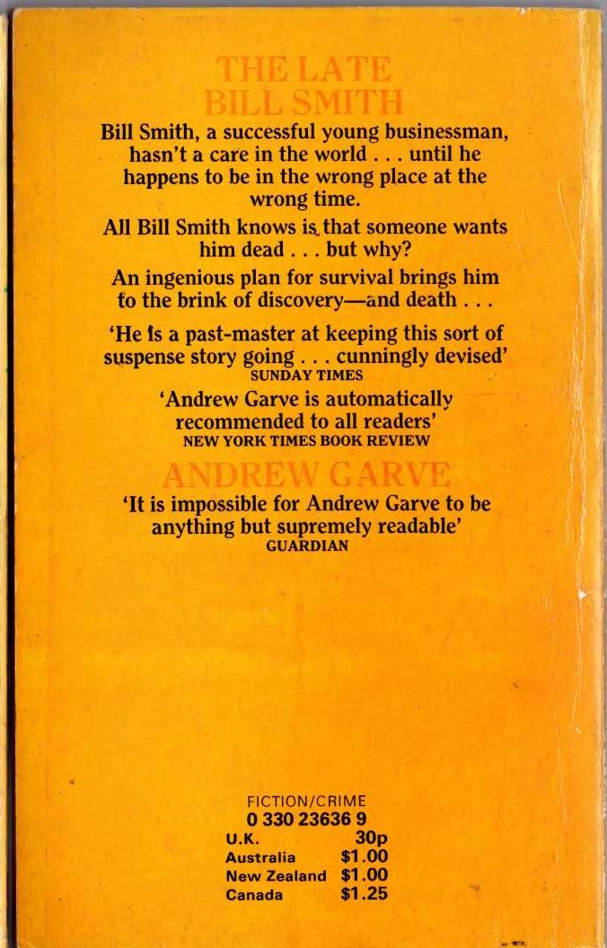 Andrew Garve  THE LATE BILL SMITH magnified rear book cover image
