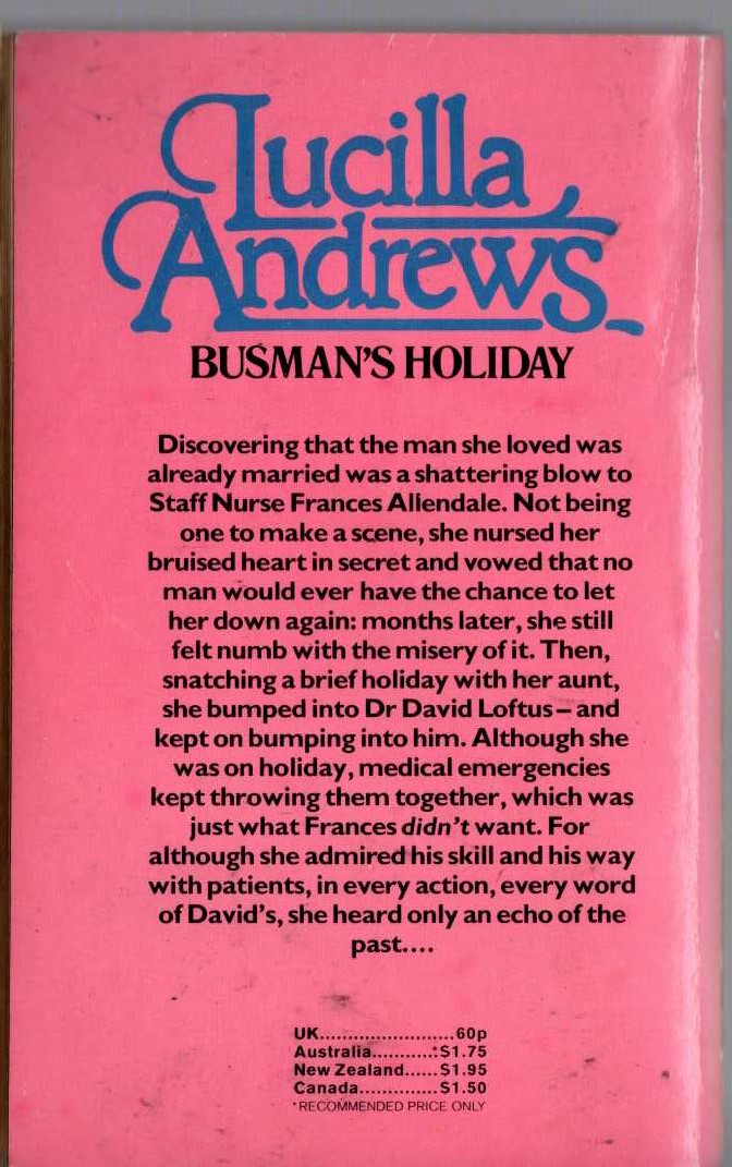 Lucilla Andrews  BUSMAN'S HOLIDAY magnified rear book cover image