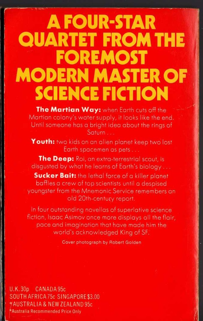 Isaac Asimov  THE MARTIAN WAY magnified rear book cover image