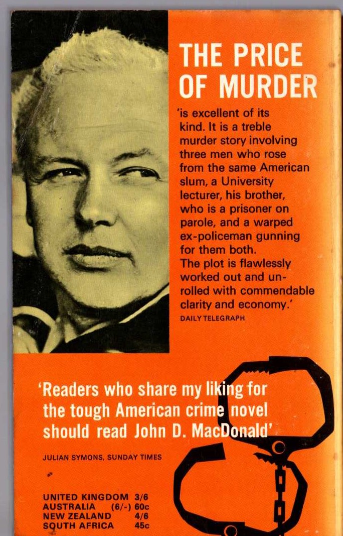 John D. MacDonald  THE PRICE OF MURDER magnified rear book cover image