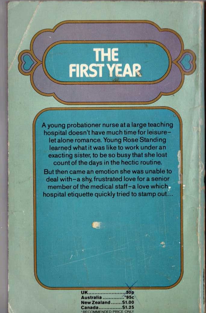 Lucilla Andrews  THE FIRST YEAR magnified rear book cover image
