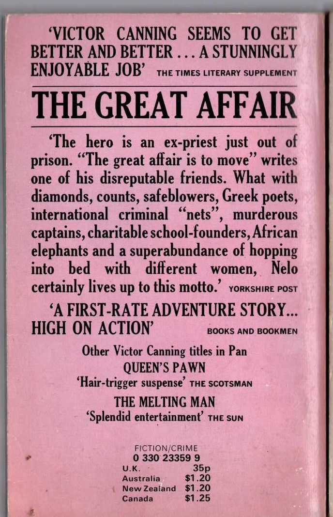 Victor Canning  THE GREAT AFFAIR magnified rear book cover image