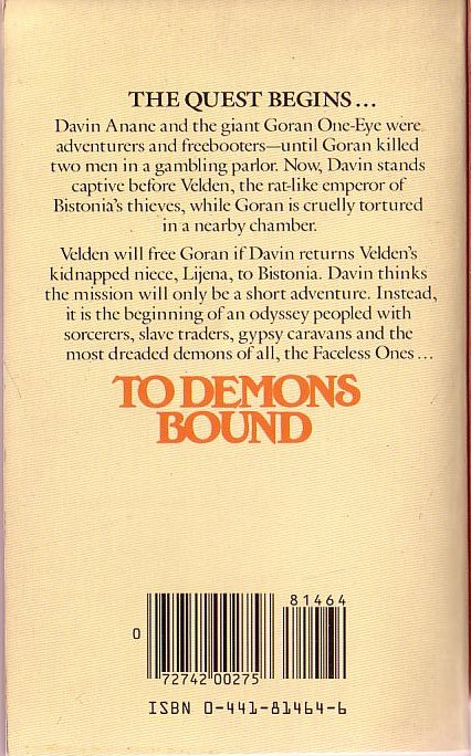 Robert E. Vardeman  TO DEMONS BOUND magnified rear book cover image