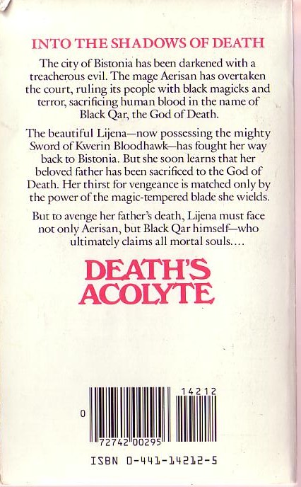 Robert E. Vardeman  DEATH'S ACOLYTE magnified rear book cover image