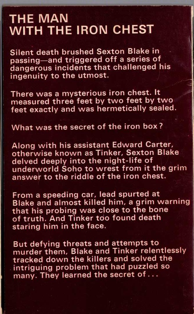 Richard Williams  THE MAN WITH THE IRON CHEST (Sexton Blake) magnified rear book cover image