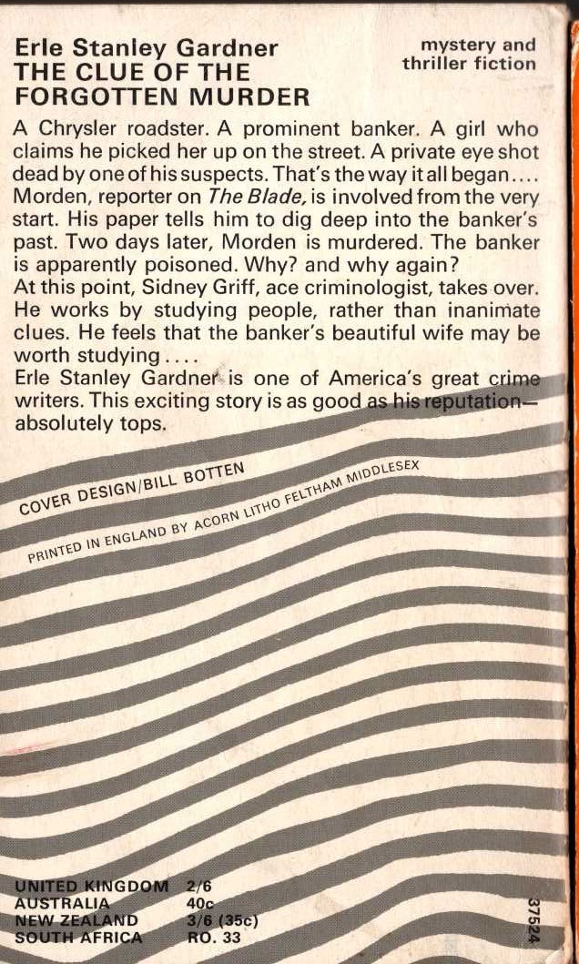 Erle Stanley Gardner  THE CLUE OF THE FORGOTTEN MURDER magnified rear book cover image