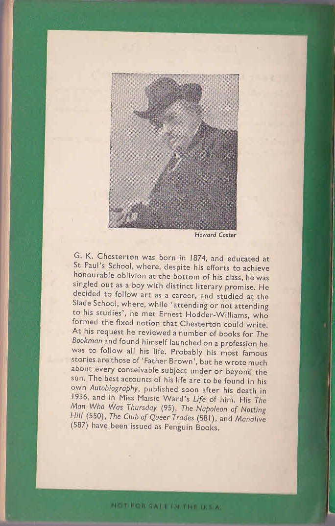 G.K. Chesterton  THE INNOCENCE OF FATHER BROWN magnified rear book cover image