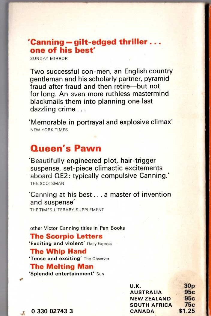 Victor Canning  QUEEN'S PAWN magnified rear book cover image