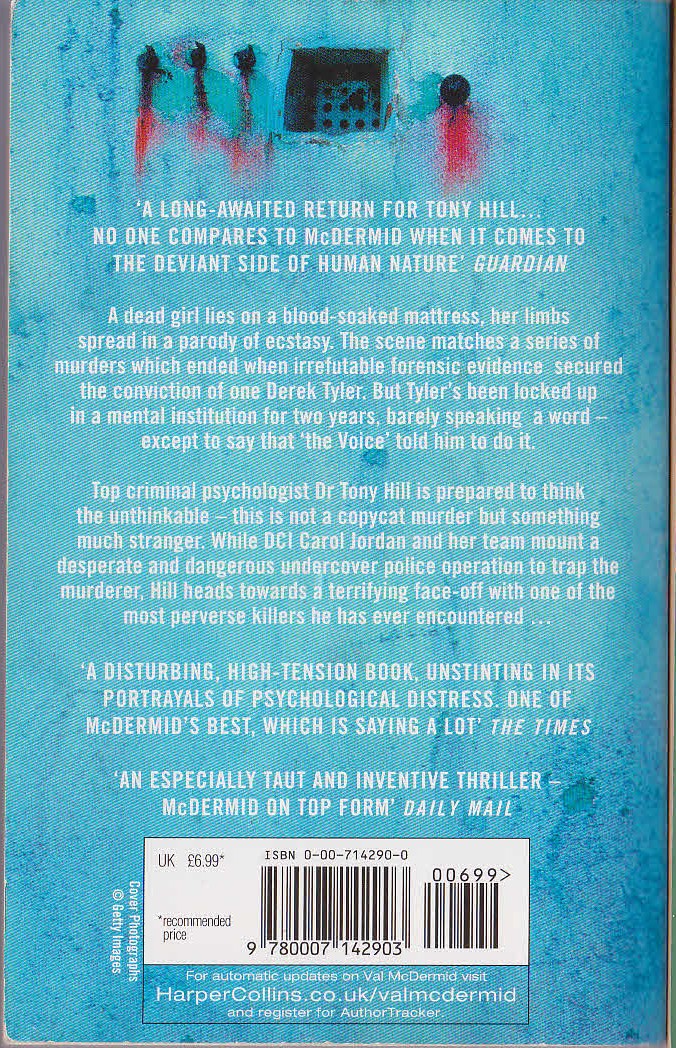 Val McDermid  THE TORMENT OF OTHERS magnified rear book cover image