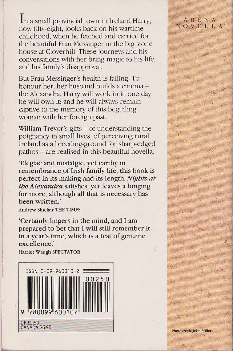 William Trevor  NIGHTS AT THE ALEXANDRA magnified rear book cover image