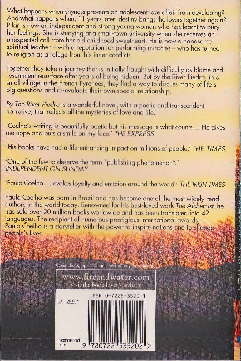 Paulo Coelho  BY THE RIVER PIEDRA I SAT DOWN AND WEPT magnified rear book cover image