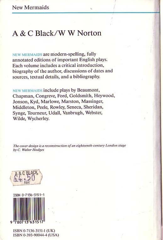 Richard Brinsley Sheridan  THE RIVALS magnified rear book cover image