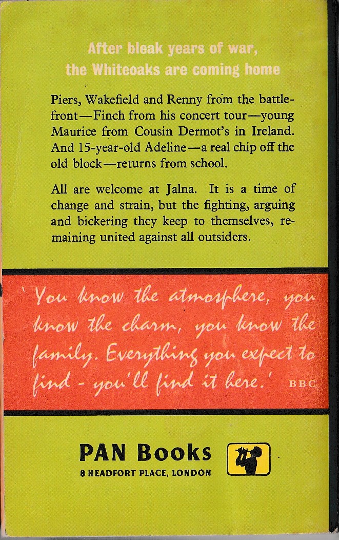 Mazo de la Roche  RETURN TO JALNA magnified rear book cover image