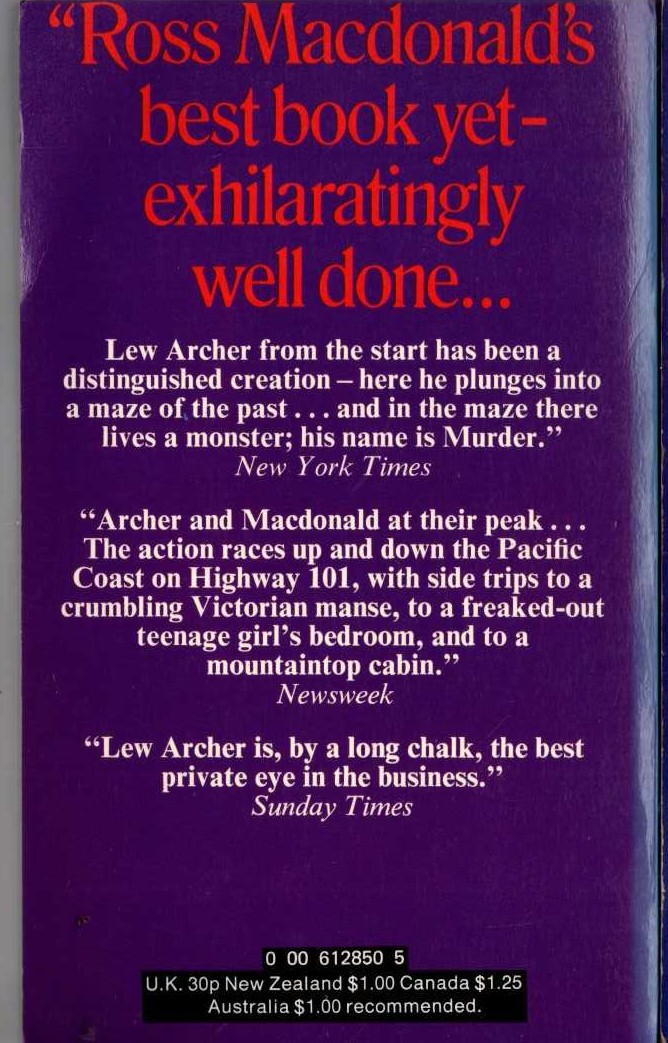 Ross Macdonald  THE UNDERGROUND MAN magnified rear book cover image