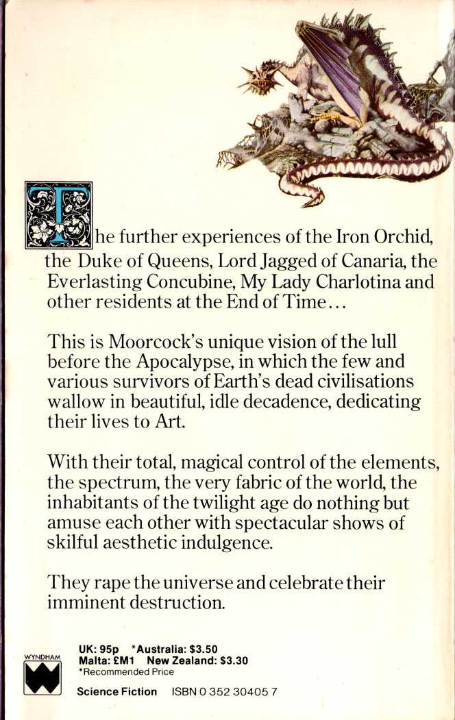 Michael Moorcock  LEGENDS FROM THE END OF TIME magnified rear book cover image
