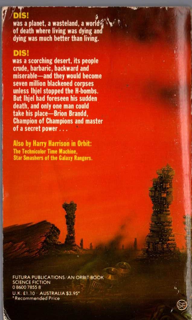 Harry Harrison  PLANET OF THE DAMNED magnified rear book cover image