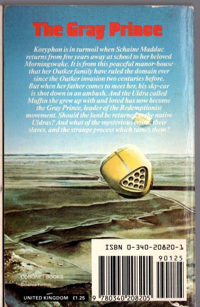 Jack Vance  THE GRAY PRINCE magnified rear book cover image