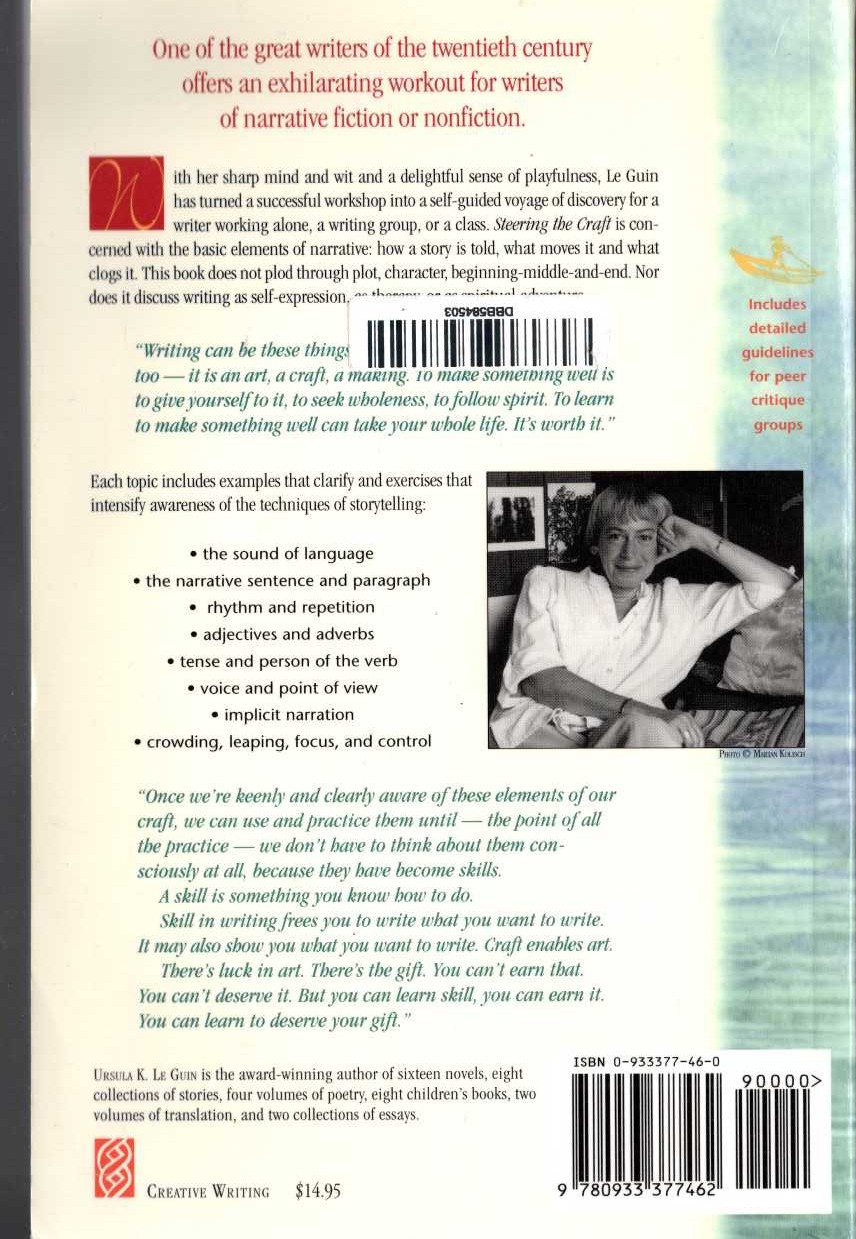 Ursula Le Guin  STEERING THE CRAFT (non-fiction) magnified rear book cover image