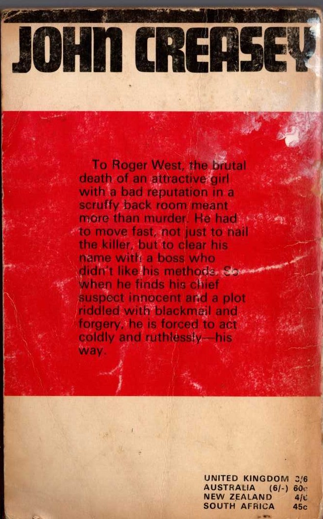 John Creasey  FIND INSPECTOR WEST magnified rear book cover image