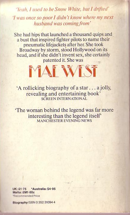 Fergus Cashin  MAE WEST magnified rear book cover image
