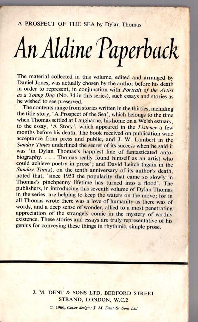 Dylan Thomas  A PROSPECT OF THE SEA magnified rear book cover image