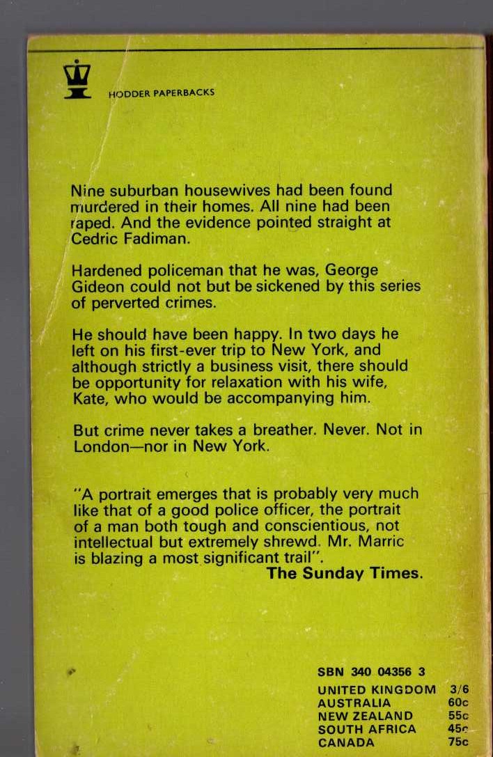 J.J. Marric  GIDEON'S BADGE magnified rear book cover image
