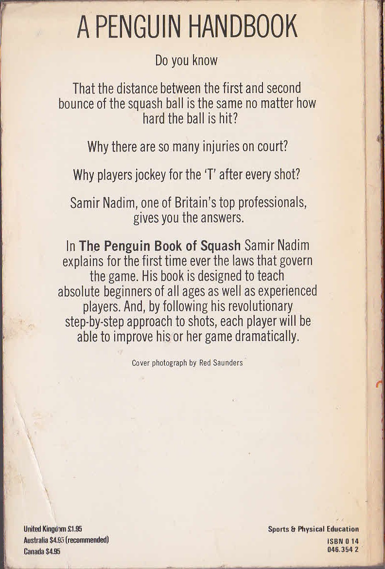 Samir Nadim  THE PENGUIN BOOK OF SQUASH magnified rear book cover image