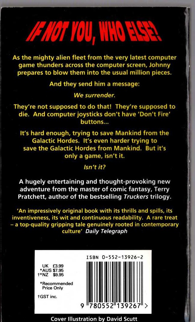 Terry Pratchett  ONLY YOU CAN SAVE MANKIND magnified rear book cover image