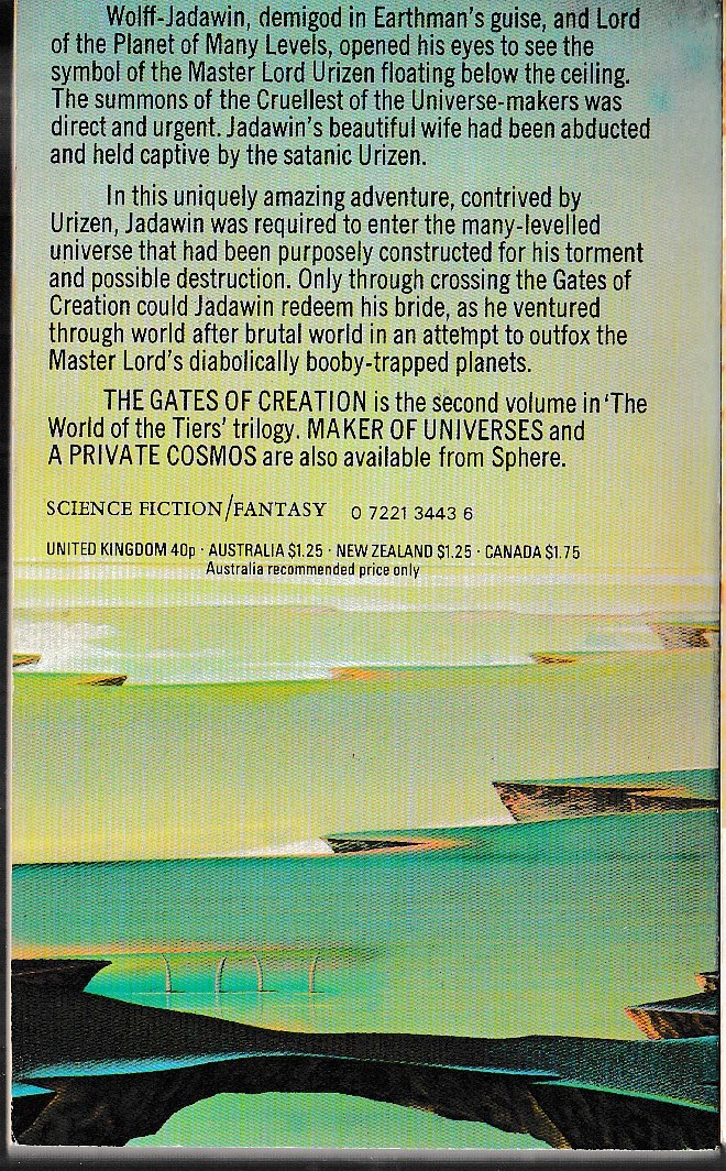 Philip Jose Farmer  THE GATES OF CREATION magnified rear book cover image