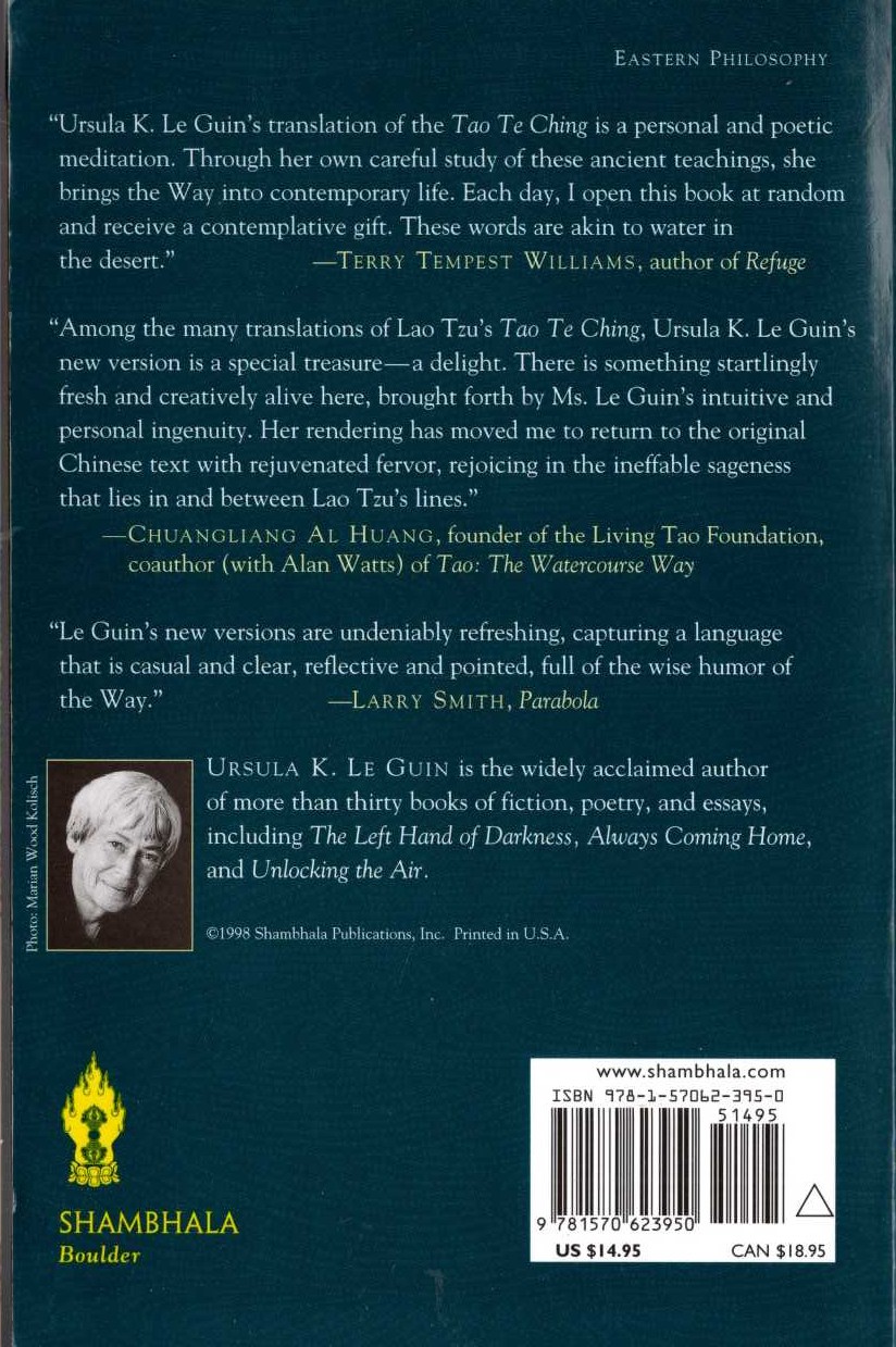 (Ursula K.Le Guin translates Lao Tzu's) TAO TE CHING magnified rear book cover image