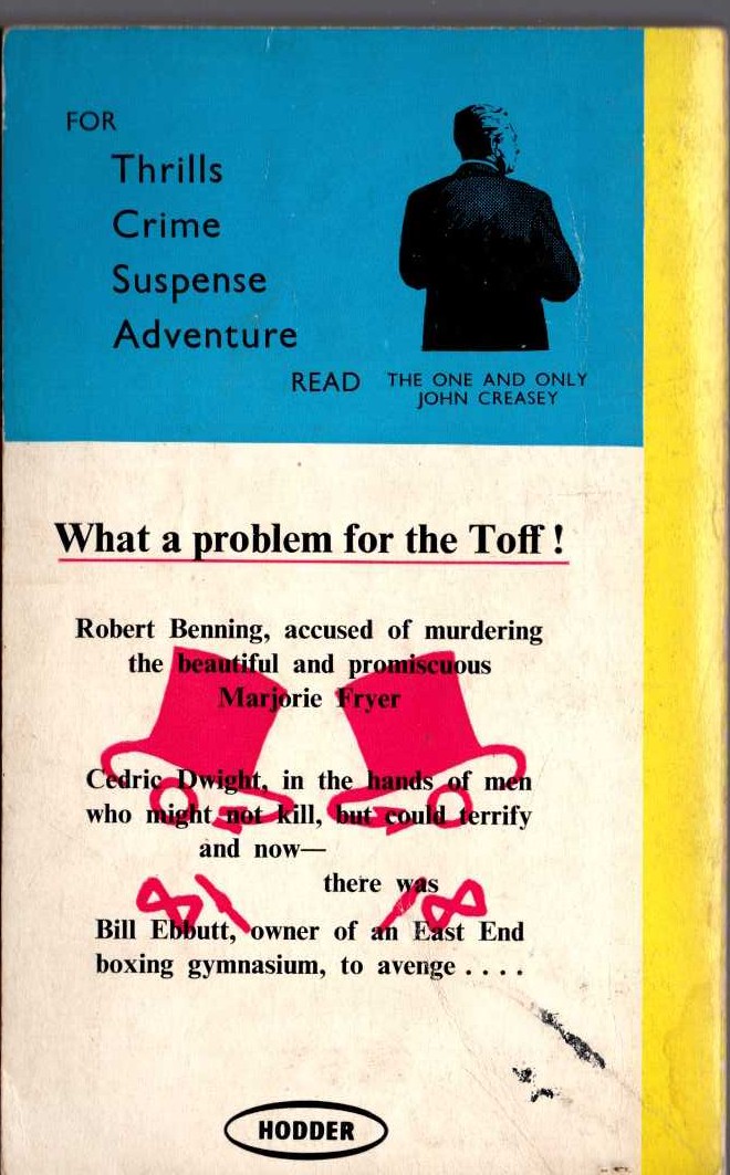 John Creasey  DOUBLE FOR THE TOFF magnified rear book cover image