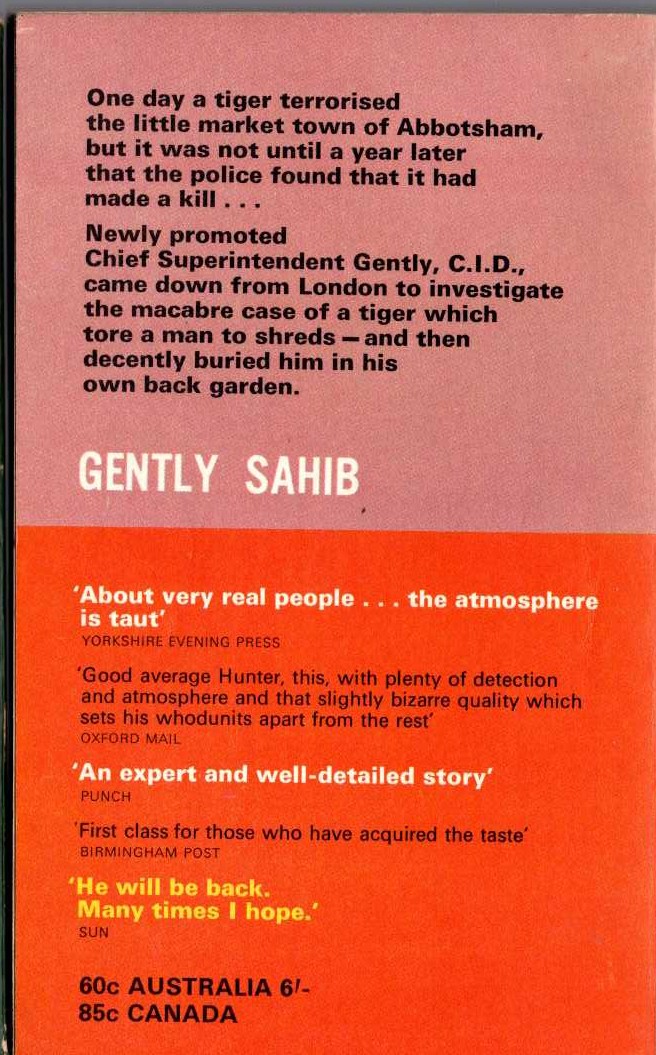 Alan Hunter  GENTLY SAHIB magnified rear book cover image